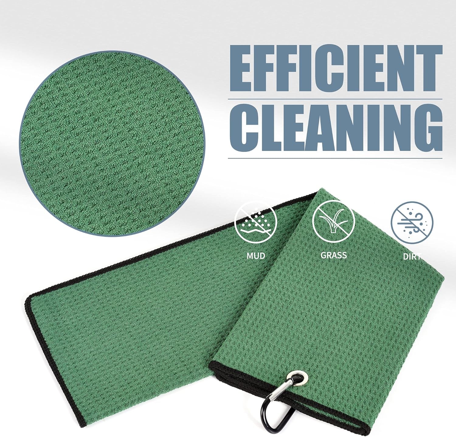 Tri-Fold Golf Towel | Premium Microfiber Fabric | Waffle Pattern | Heavy Duty Carabiner Clip | 14 Color Options