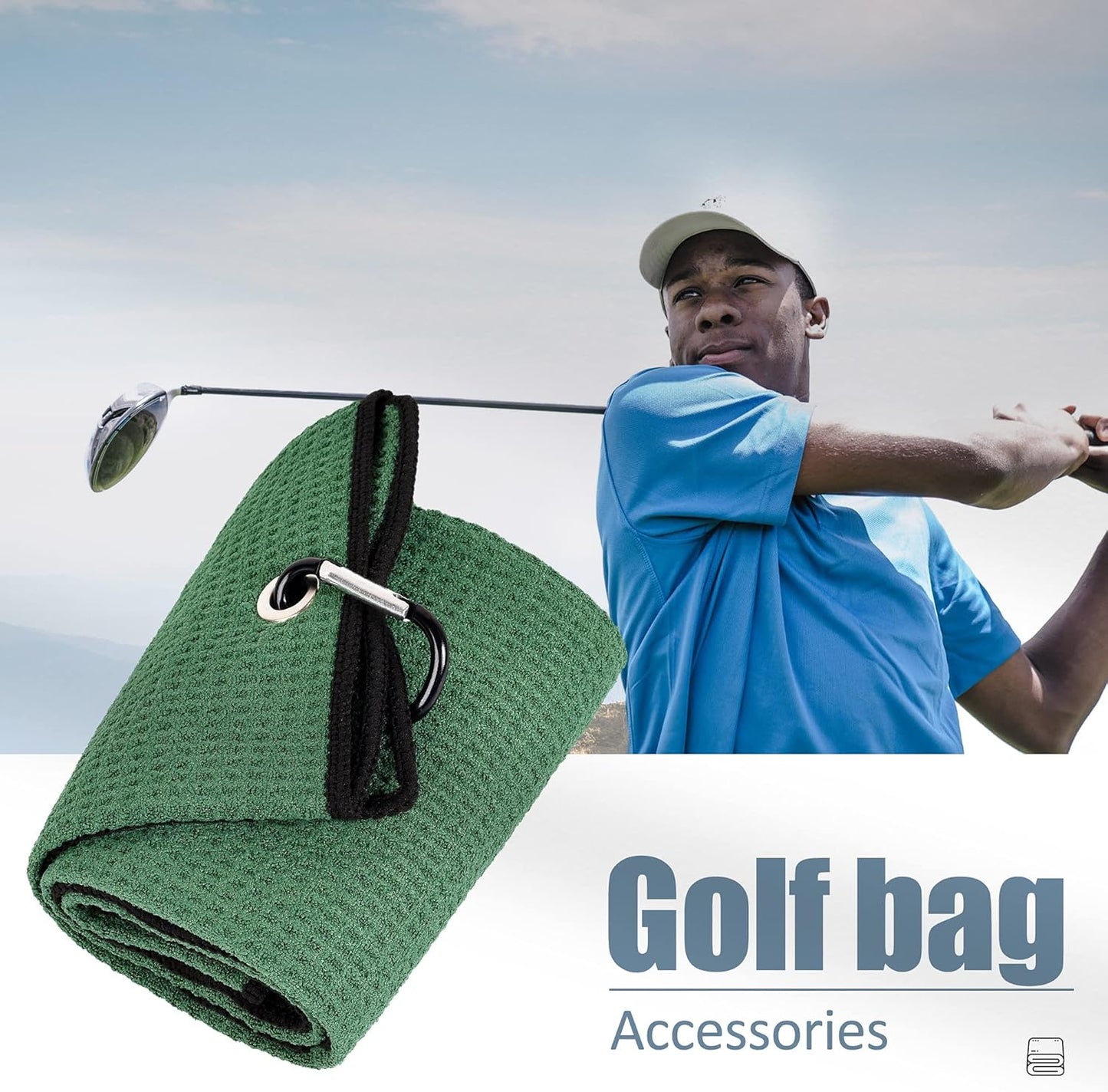 Tri-Fold Golf Towel | Premium Microfiber Fabric | Waffle Pattern | Heavy Duty Carabiner Clip | 14 Color Options