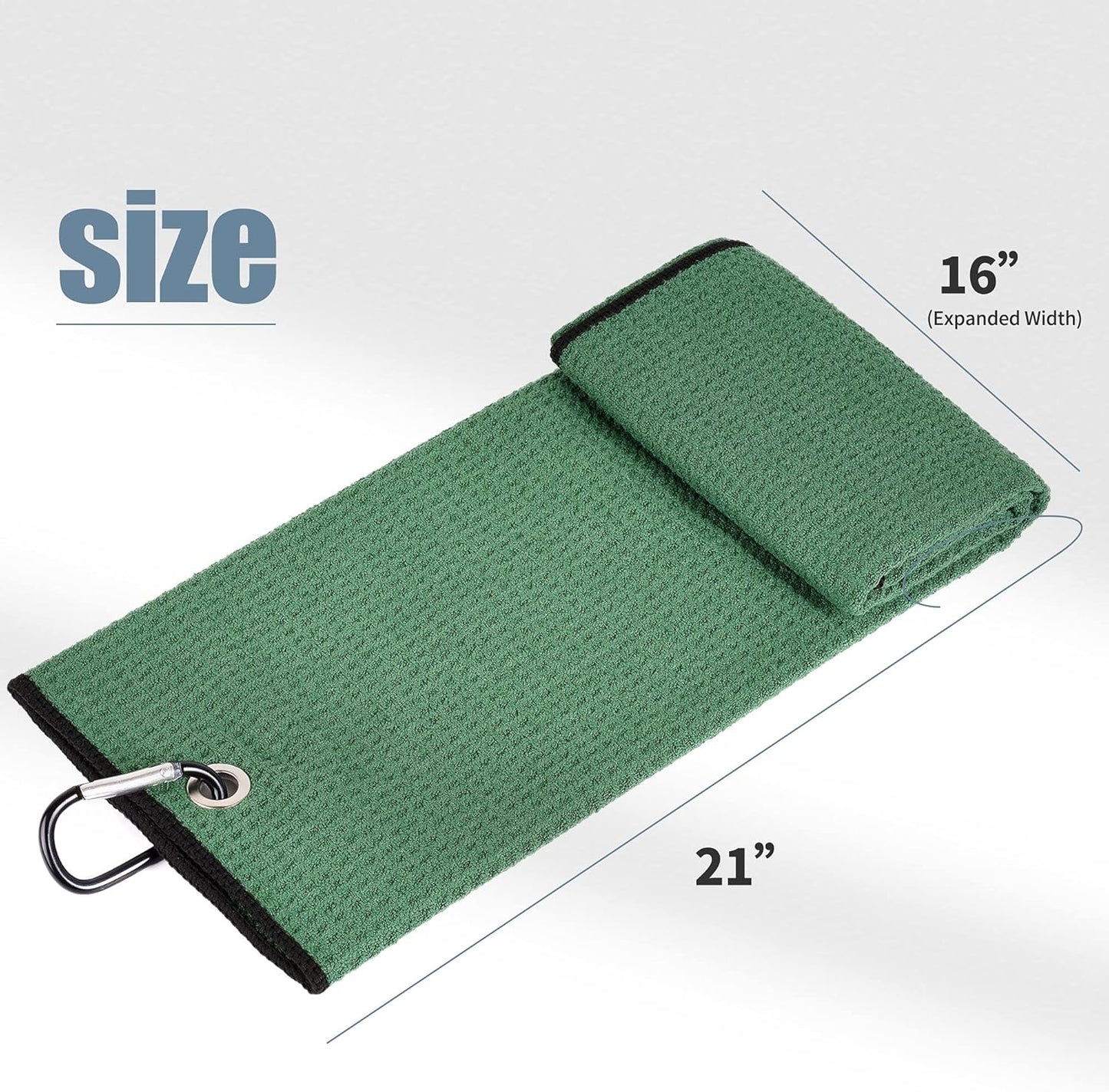 Tri-Fold Golf Towel | Premium Microfiber Fabric | Waffle Pattern | Heavy Duty Carabiner Clip | 14 Color Options