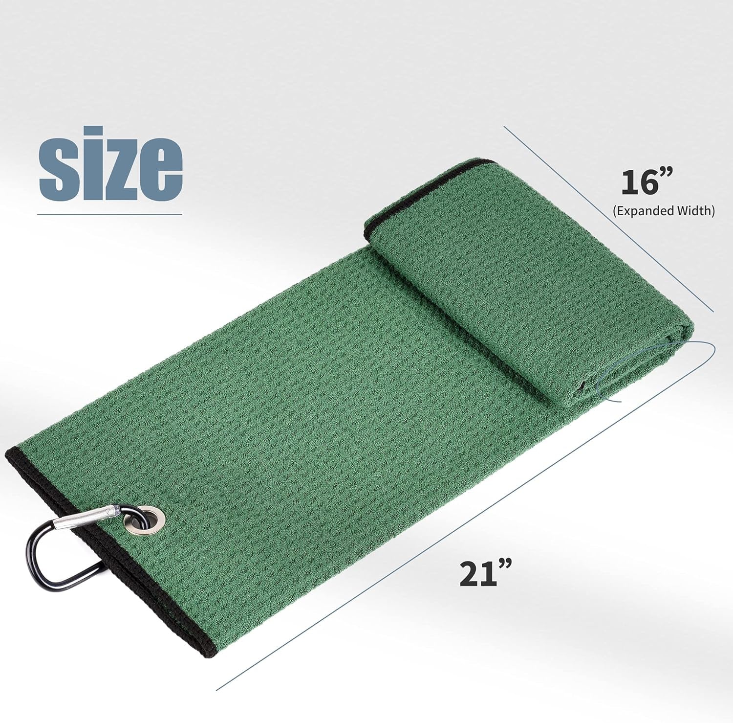 Tri-Fold Golf Towel | Premium Microfiber Fabric | Waffle Pattern | Heavy Duty Carabiner Clip | 14 Color Options